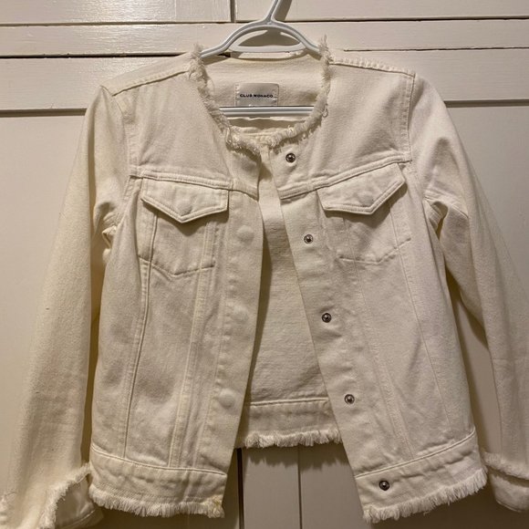 Club Monaco White Denim Frayed Jacket - Picture 4 of 12